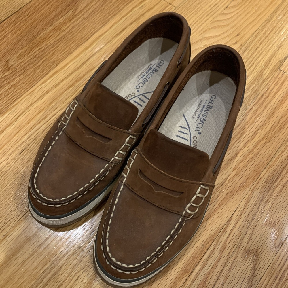 GH Bass & Co Boat Shoes SZ 9 M Brown Skupper Leather Loafers Comfort Arch Preppy